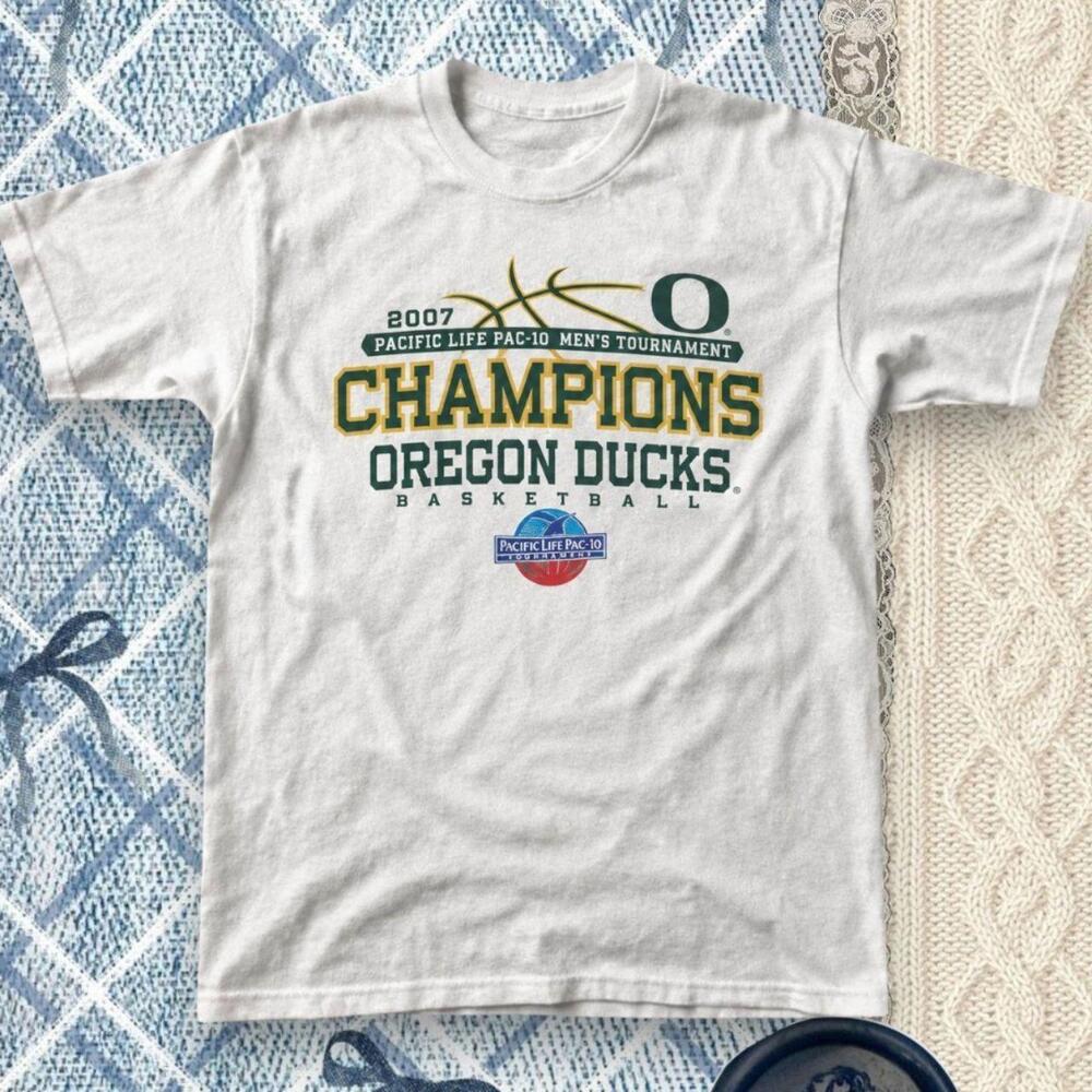 Oregon Ducks 2007 Pac-10 Champions Basketball White Graphic Tee